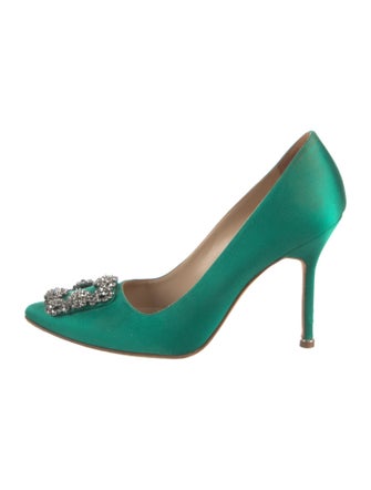 Manolo Blahnik Satin Crystal Embellishments Pumps
