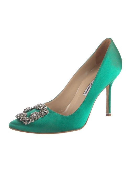 Manolo Blahnik Satin Crystal Embellishments Pumps