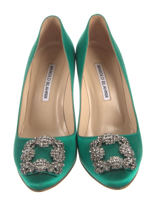 Manolo Blahnik Satin Crystal Embellishments Pumps