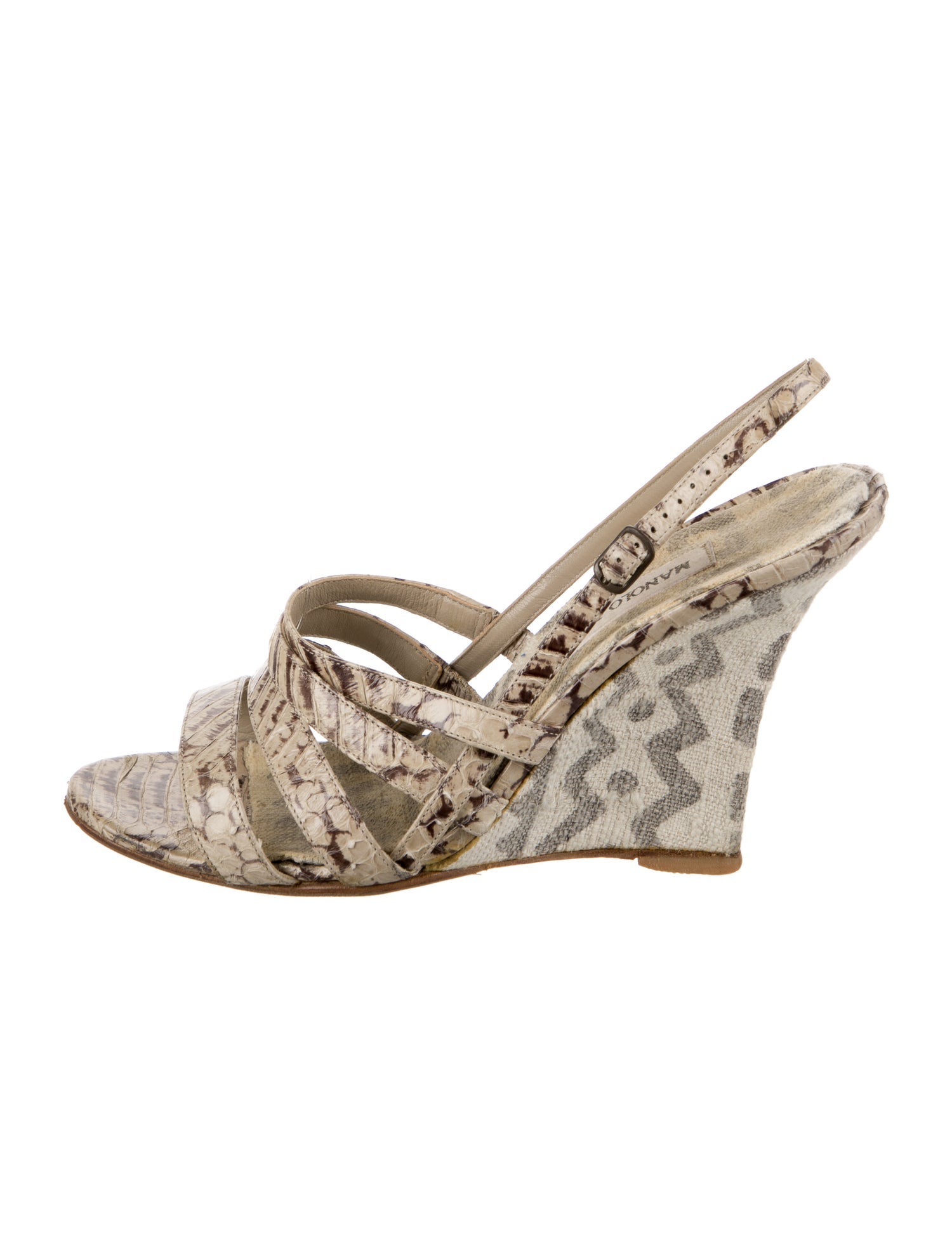 Manolo Blahnik Leather Animal Print Slingback Sandals