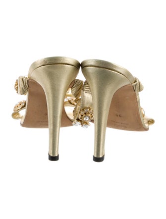 Manolo Blahnik Leather Crystal Embellishments Slides