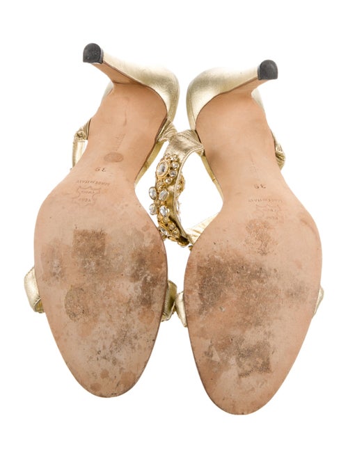 Manolo Blahnik Leather Crystal Embellishments Slides