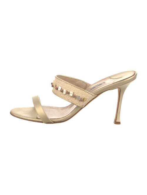 Manolo Blahnik Leather Crystal Embellishments Slides
