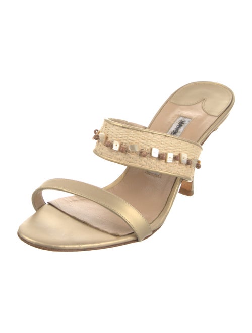 Manolo Blahnik Leather Crystal Embellishments Slides