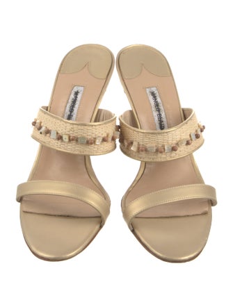 Manolo Blahnik Leather Crystal Embellishments Slides