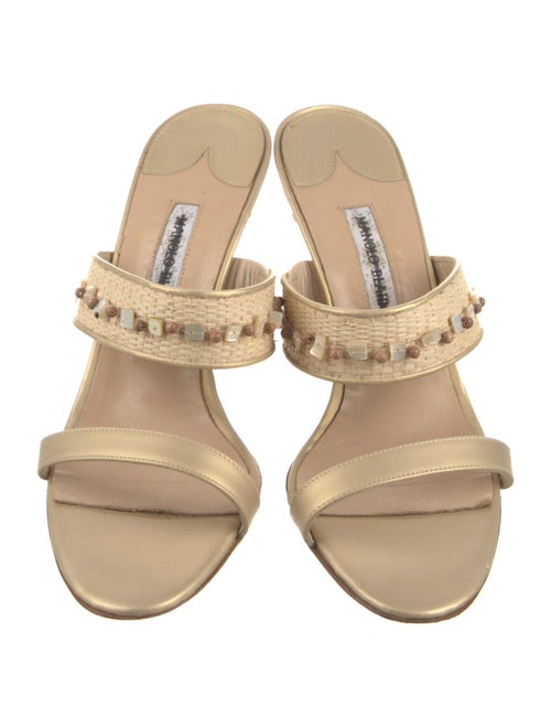 Manolo Blahnik Leather Crystal Embellishments Slides