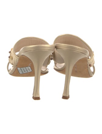 Manolo Blahnik Leather Crystal Embellishments Slides