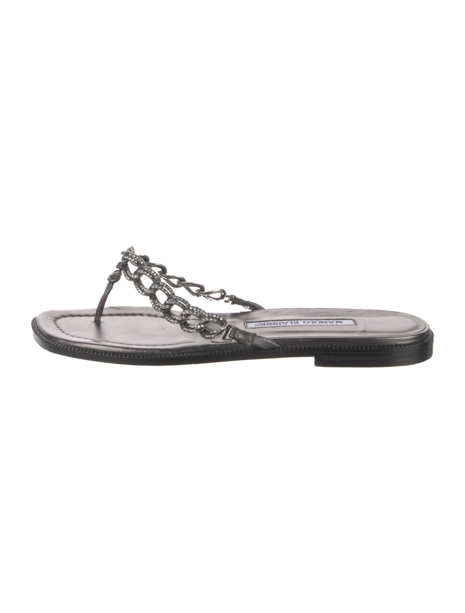 Manolo Blahnik Leather Chain-Link Accents Slides