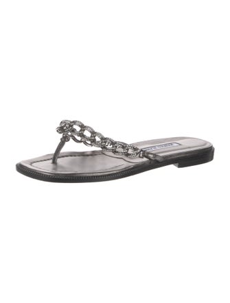 Manolo Blahnik Leather Chain-Link Accents Slides
