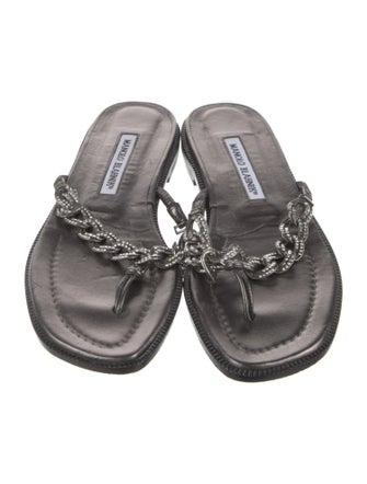 Manolo Blahnik Leather Chain-Link Accents Slides