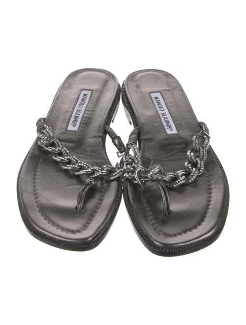 Manolo Blahnik Leather Chain-Link Accents Slides