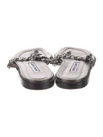Manolo Blahnik Leather Chain-Link Accents Slides