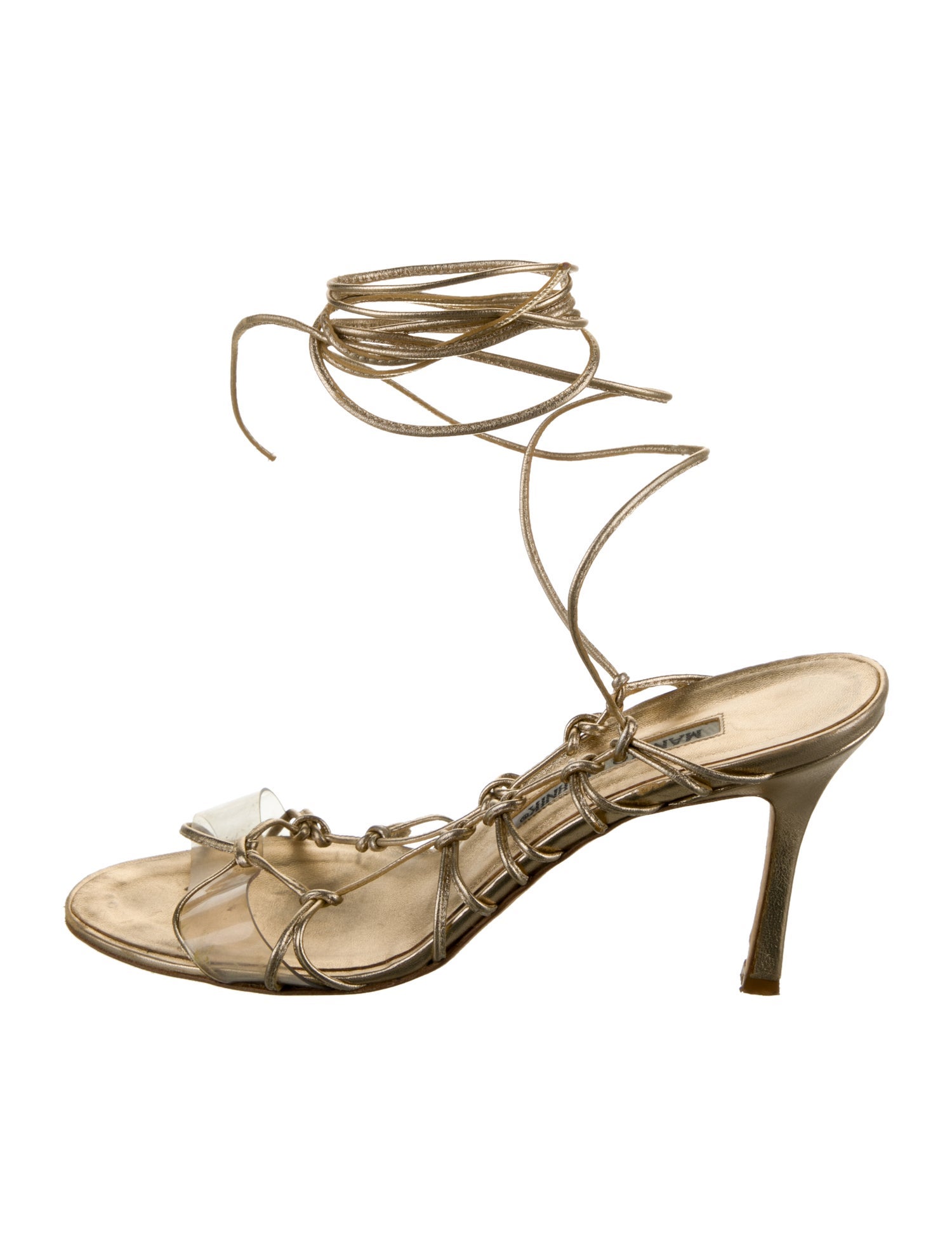 Manolo Blahnik Leather Crystal Embellishments Gladiator Sandals