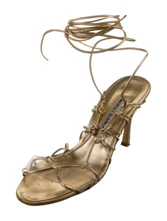 Manolo Blahnik Leather Crystal Embellishments Gladiator Sandals