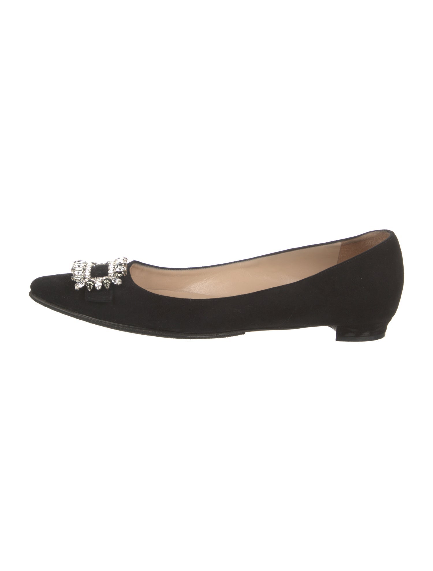 Manolo Blahnik Satin Crystal Embellishments Ballet Flats