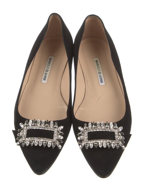 Manolo Blahnik Satin Crystal Embellishments Ballet Flats