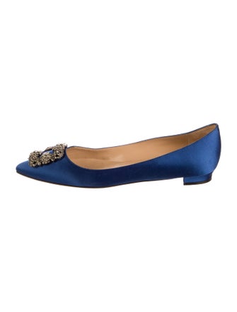Manolo Blahnik Satin Crystal Embellishments Flats