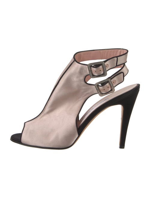 Manolo Blahnik Silk Leather Trim Embellishment Sandals