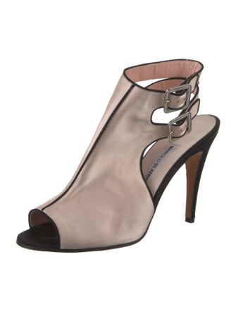 Manolo Blahnik Silk Leather Trim Embellishment Sandals