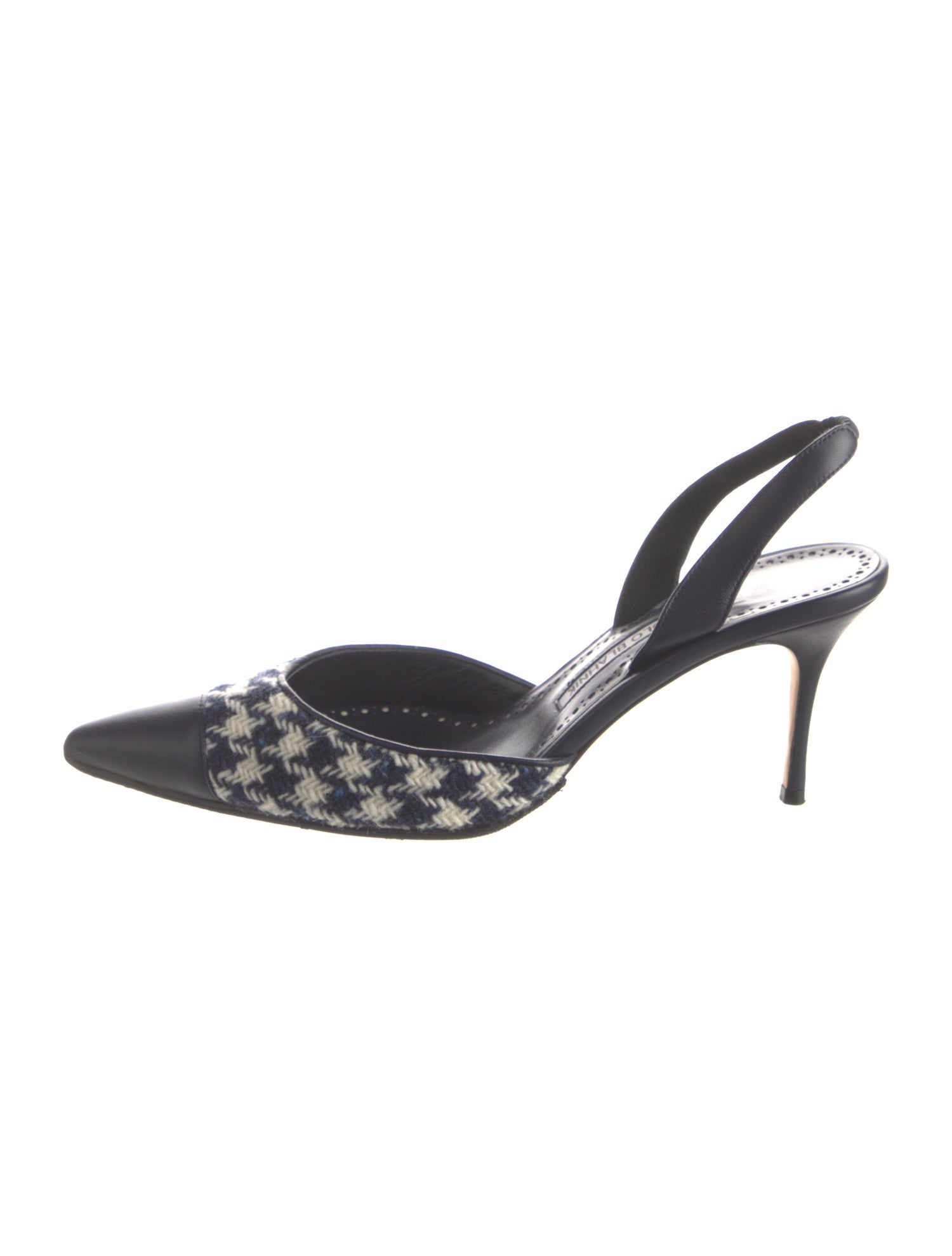 Manolo Blahnik Satin Houndstooth Print Slingback Pumps
