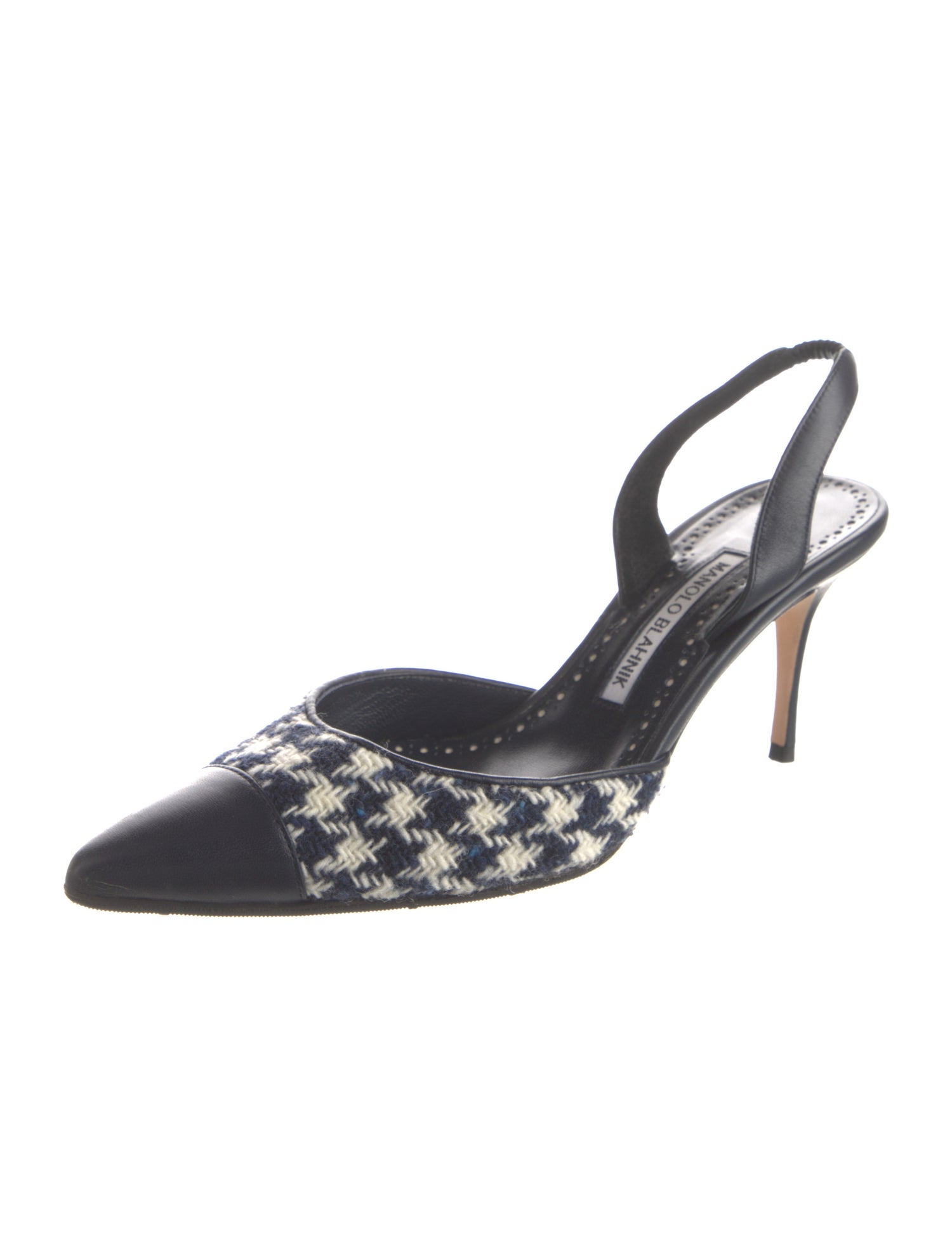 Manolo Blahnik Satin Houndstooth Print Slingback Pumps