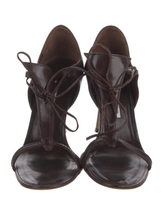 Manolo Blahnik Leather T-Strap Sandals