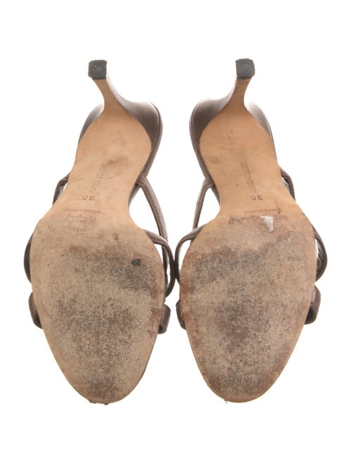 Manolo Blahnik Leather Crystal Embellishments Slides