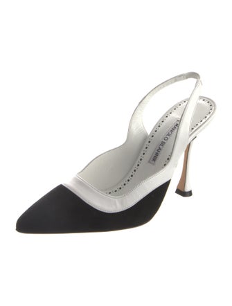 Manolo Blahnik Satin Colorblock Pattern Slingback Pumps