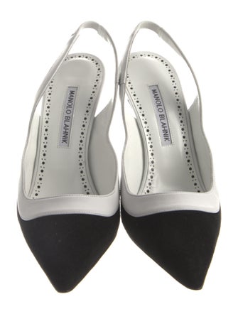 Manolo Blahnik Satin Colorblock Pattern Slingback Pumps
