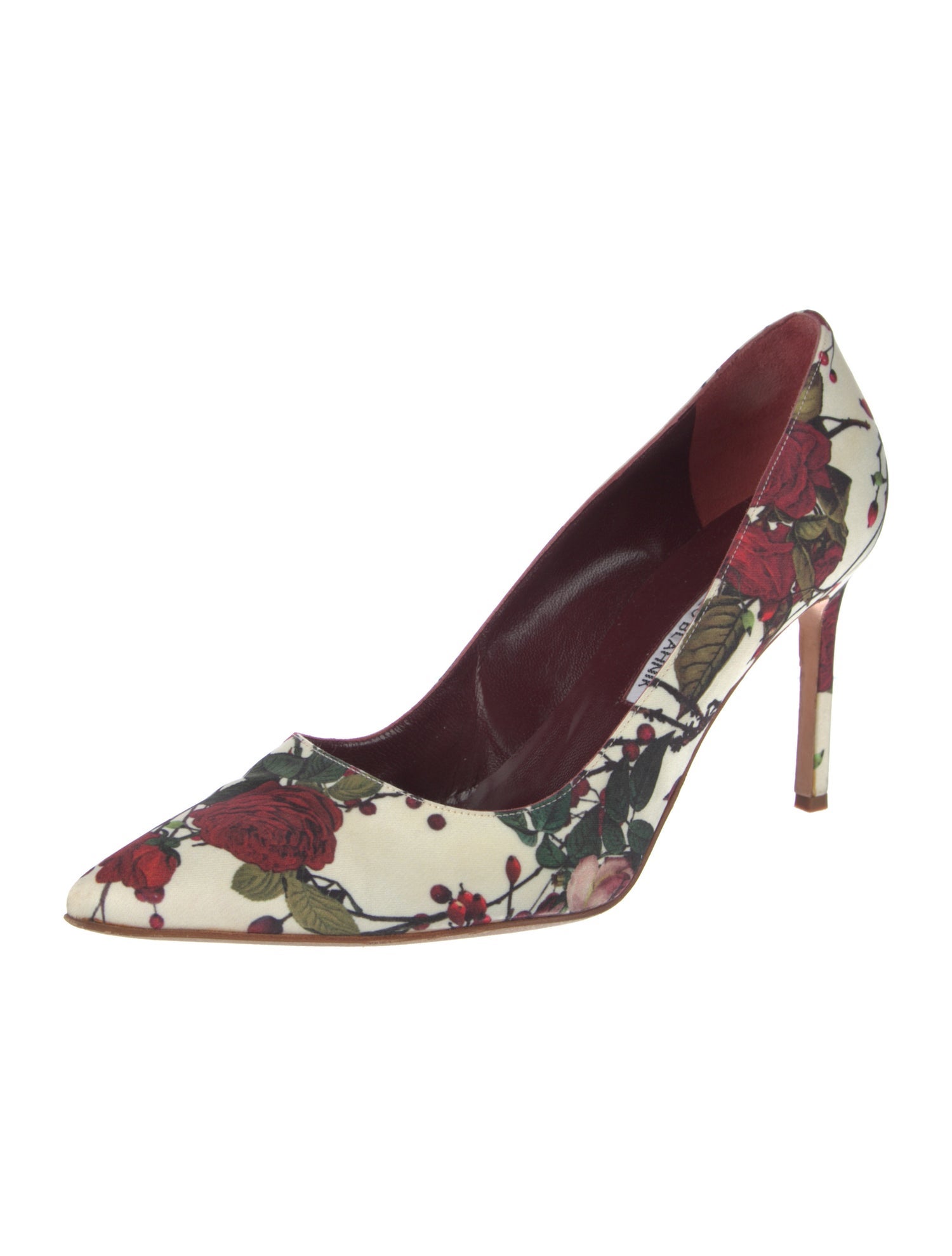 Manolo Blahnik Satin Floral Print Pumps