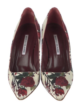 Manolo Blahnik Satin Floral Print Pumps