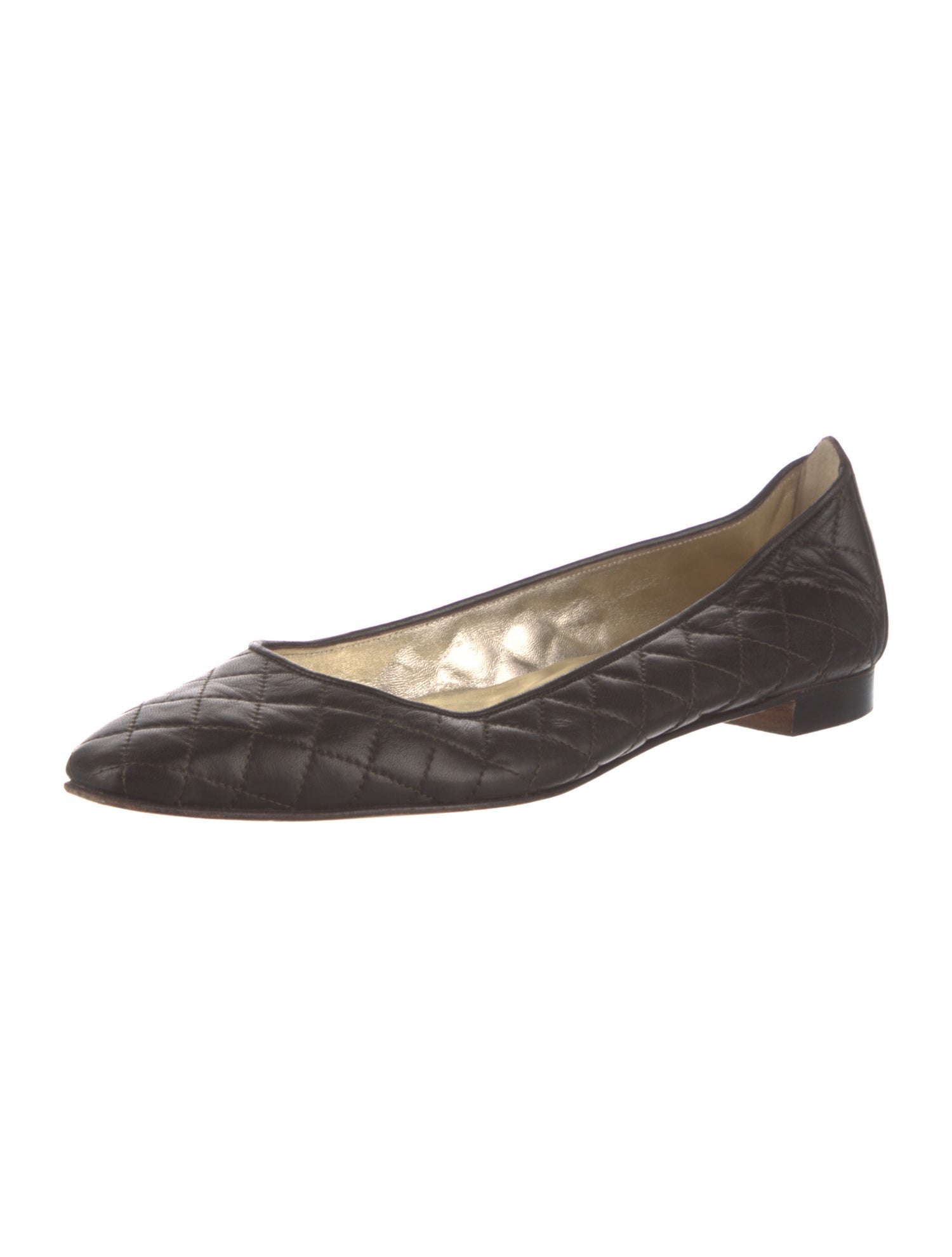 Manolo Blahnik Quilted Pattern Leather Ballet Flats