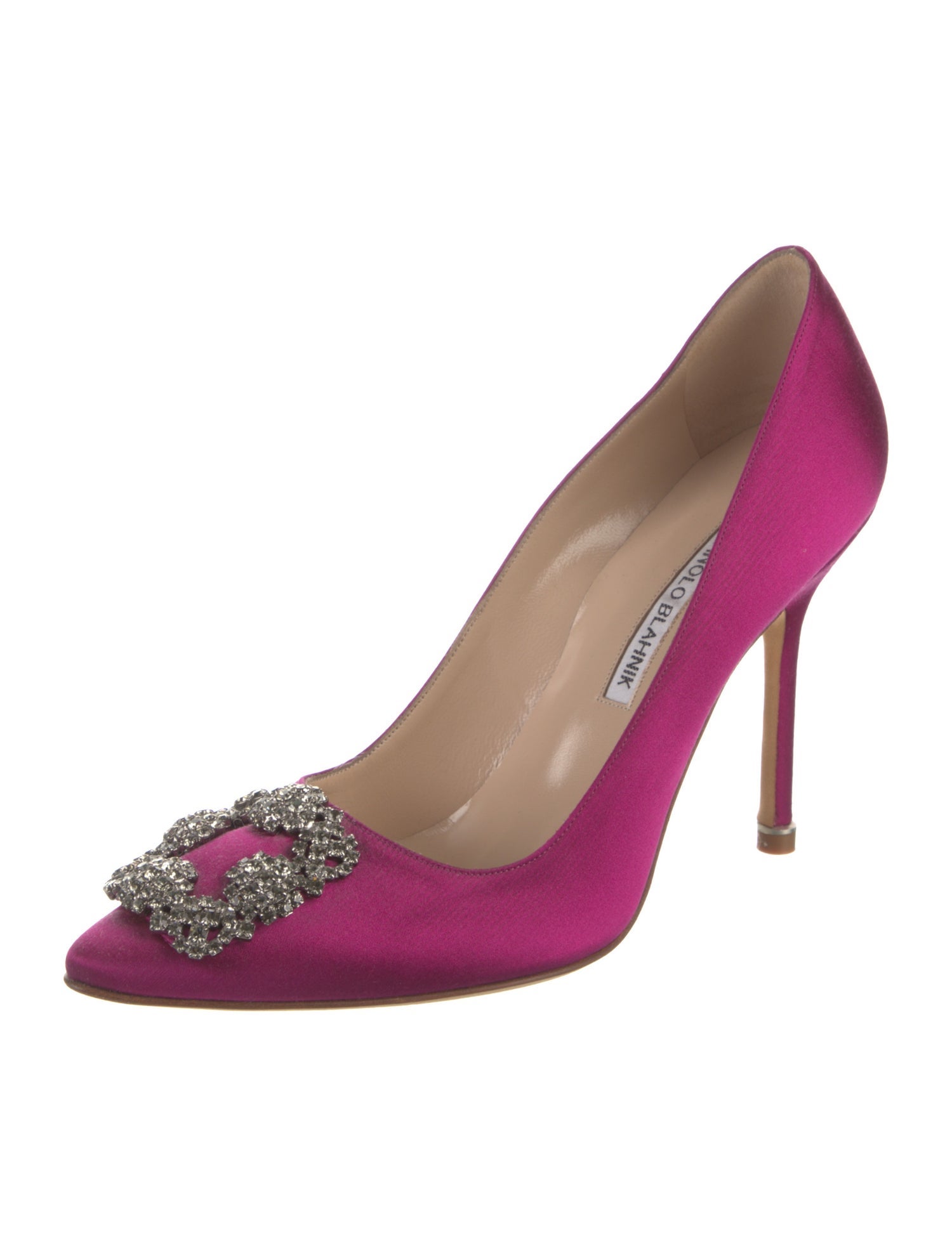 Manolo Blahnik Satin Crystal Embellishments Pumps
