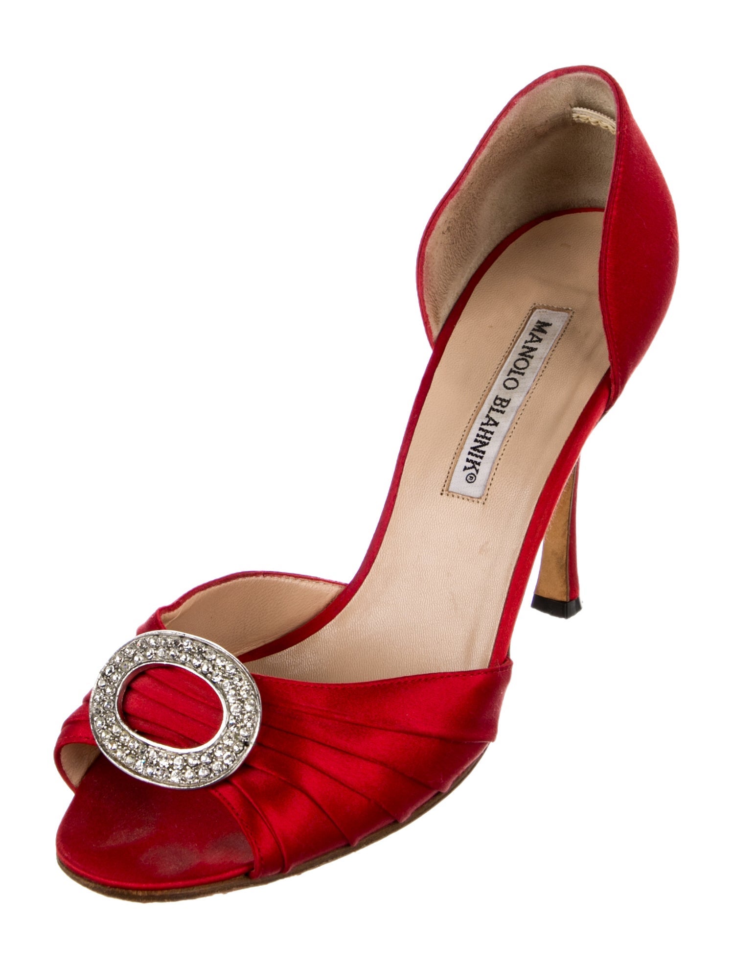 Manolo Blahnik Satin Crystal Embellishments D'Orsay Pumps