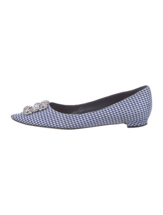 Manolo Blahnik Plaid Print Crystal Embellishments Flats