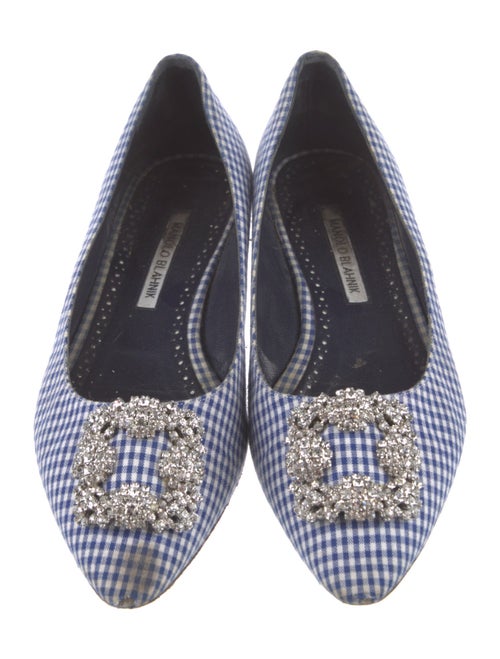 Manolo Blahnik Plaid Print Crystal Embellishments Flats