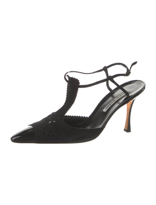 Manolo Blahnik Suede Cutout Accent T-Strap Pumps