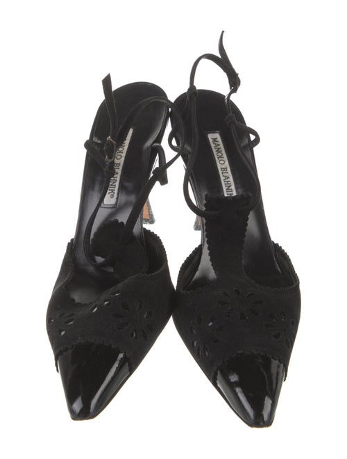 Manolo Blahnik Suede Cutout Accent T-Strap Pumps