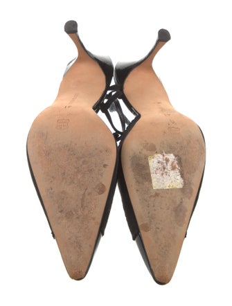 Manolo Blahnik Suede Cutout Accent T-Strap Pumps