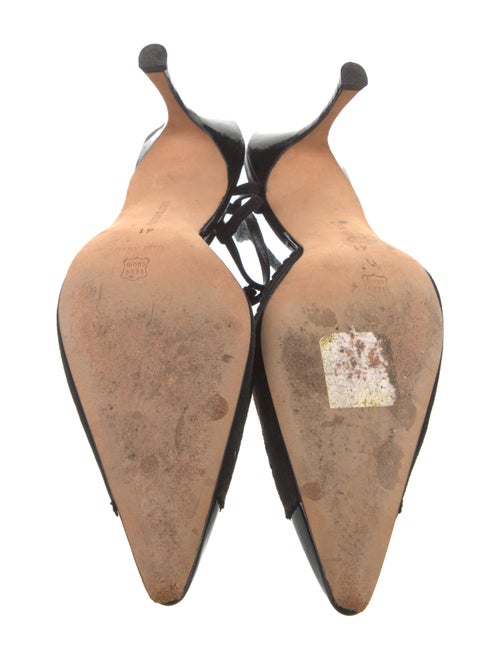 Manolo Blahnik Suede Cutout Accent T-Strap Pumps