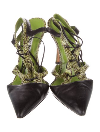 Manolo Blahnik Leather Animal Print T-Strap Pumps