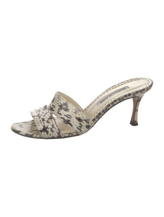 Manolo Blahnik Leather Animal Print Slides