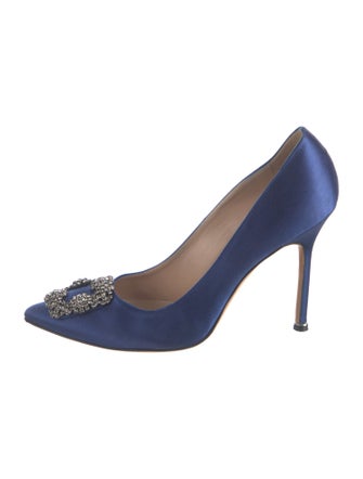 Manolo Blahnik Satin Crystal Embellishments Pumps