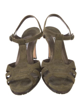 Manolo Blahnik Suede T-Strap Sandals