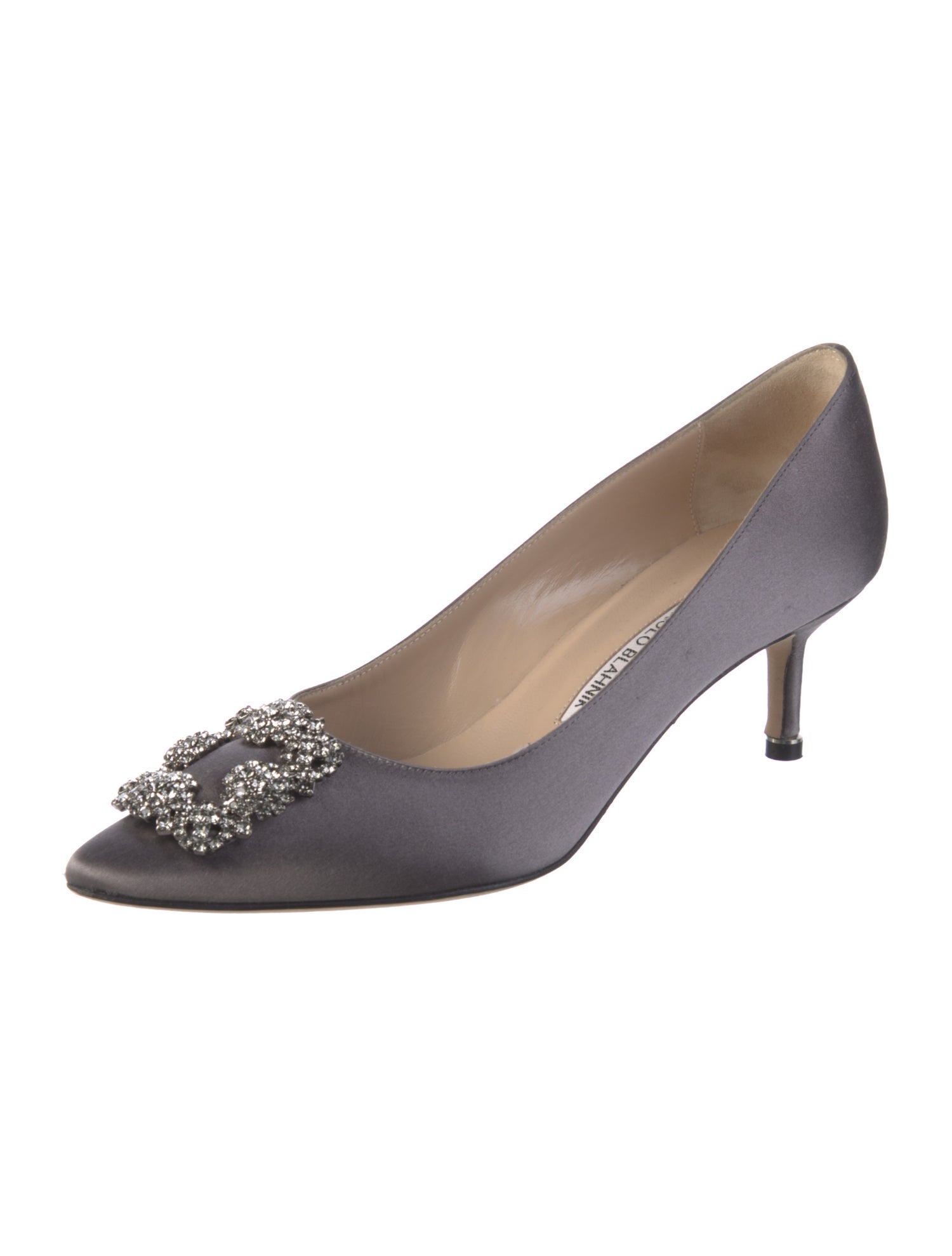 Manolo Blahnik Satin Crystal Embellishments Pumps