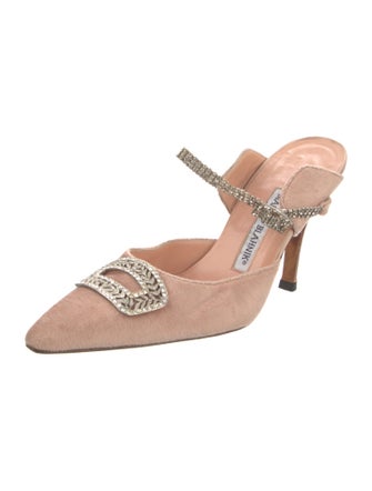 Manolo Blahnik Velvet Crystal Embellishments Mules