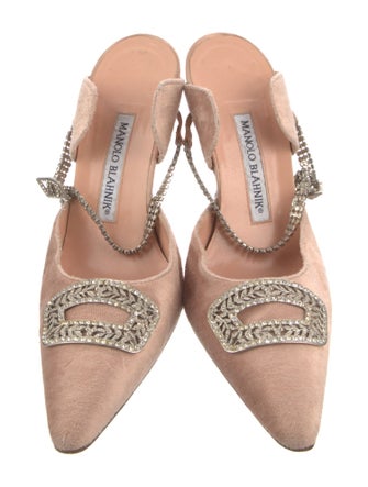 Manolo Blahnik Velvet Crystal Embellishments Mules