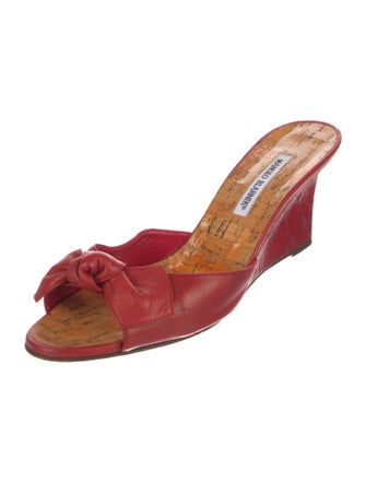 Manolo Blahnik Leather Bow Accents Slides