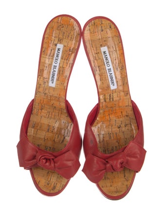 Manolo Blahnik Leather Bow Accents Slides