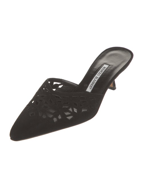Manolo Blahnik Suede Lasercut Accents Mules